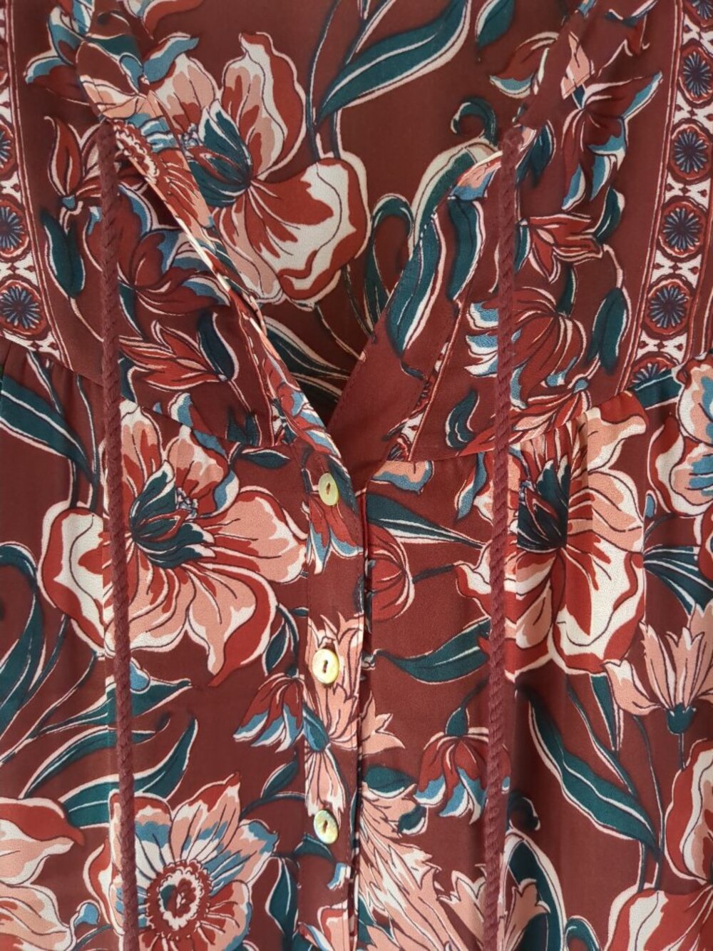 Med Boho Floral Long Sleeve with Button to Roll Up - Picture 8 of 16